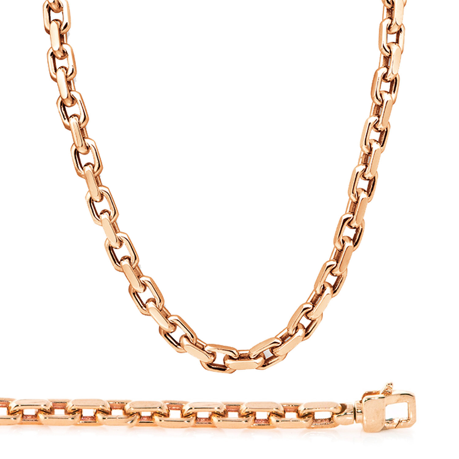14K Rose Gold 7.6mm Handcrafted Rolo Chain Necklace 30 Inches